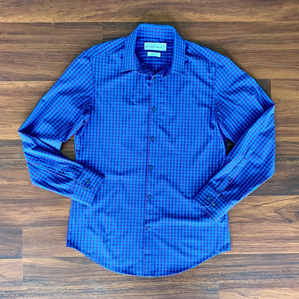 Med Mizzen+Main Holmes Blue Shadow Trim Fit Shirt